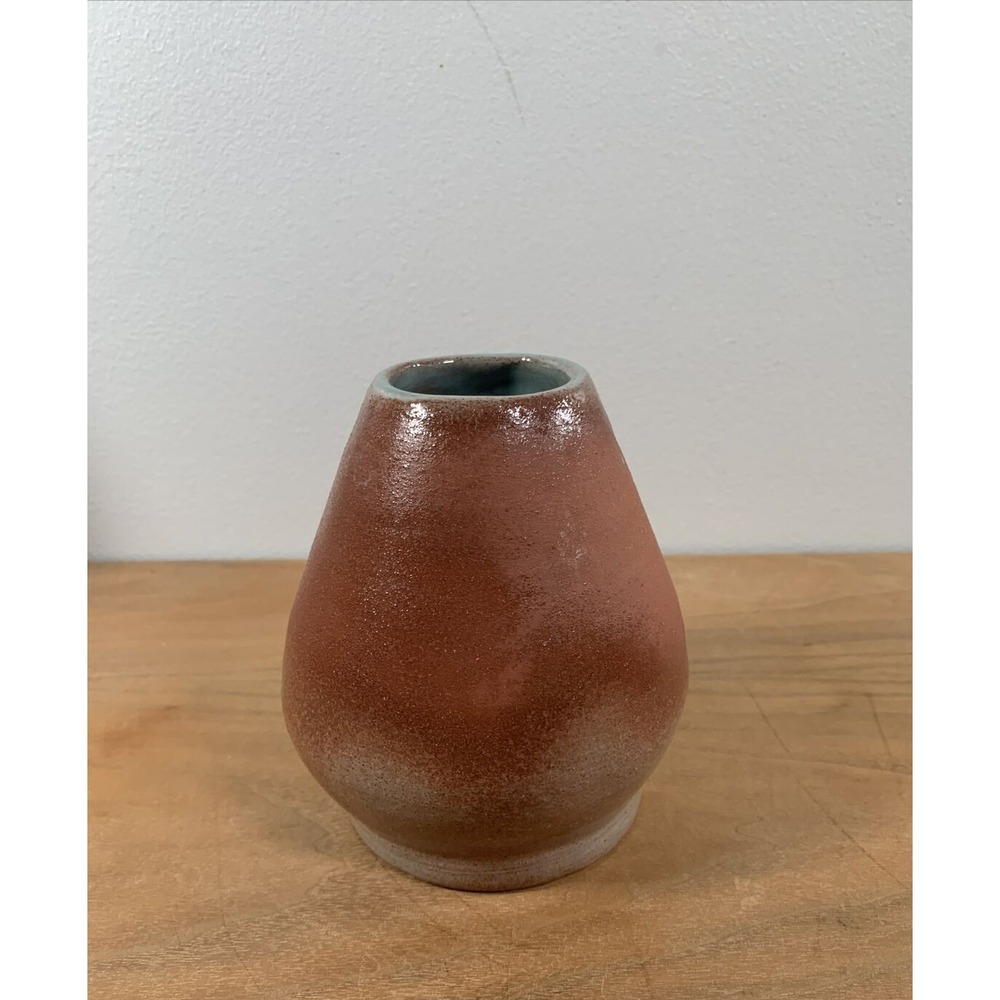 Carol Lee Signed Ceramic Vase Earth Tones Teal Glaze Studio Art Pottery